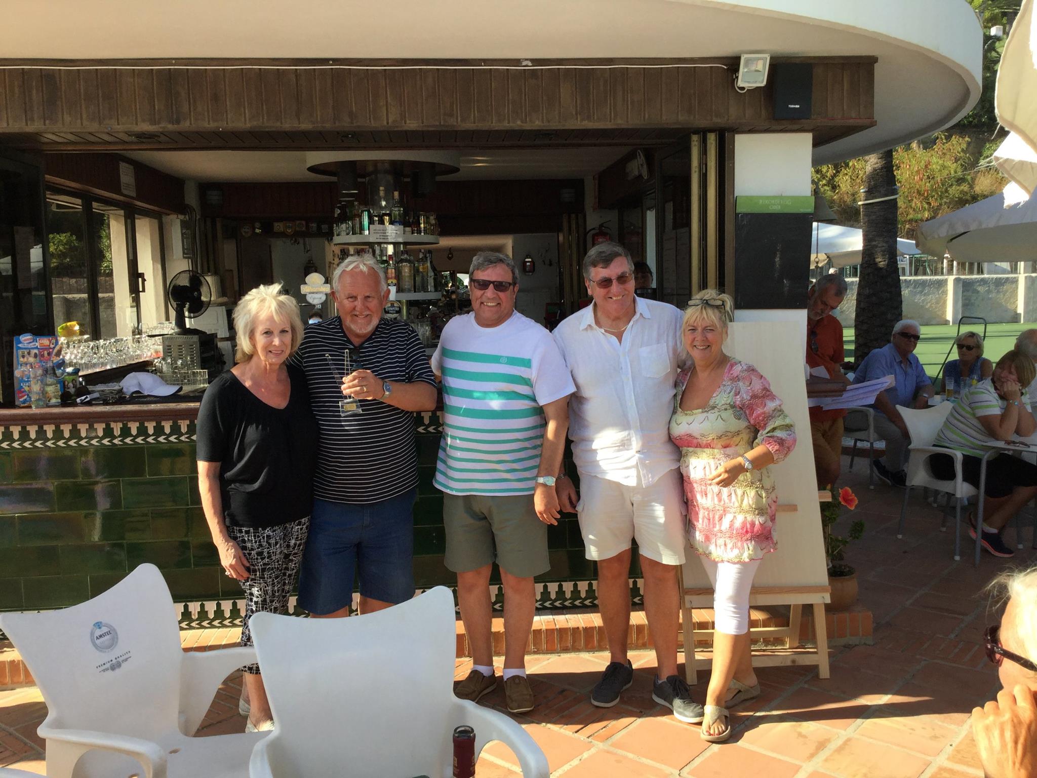 Members socialising at the Miraflores Bowls Club bar and terrace